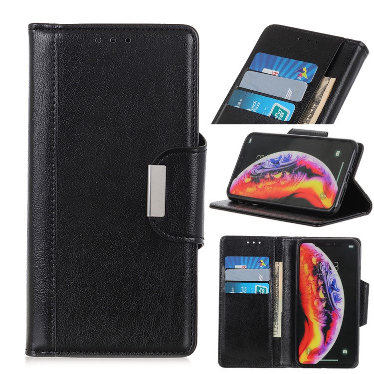 Textured PU Leather Wallet Flip Phone Cover for Samsung Galaxy A01 - Black-1