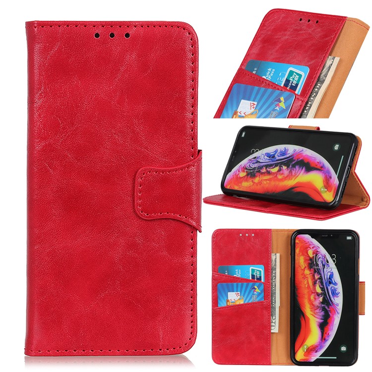 Crazy Horse Texture Wallet Leather Case for Samsung Galaxy A01 - Red-1