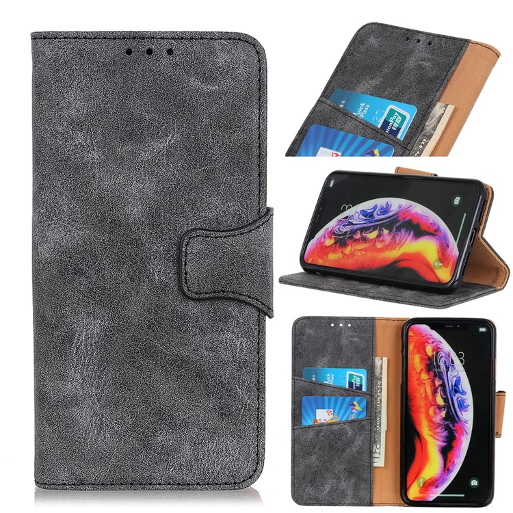 Vintage Style Leather Wallet Phone Case for Samsung Galaxy A01 - Grey-1