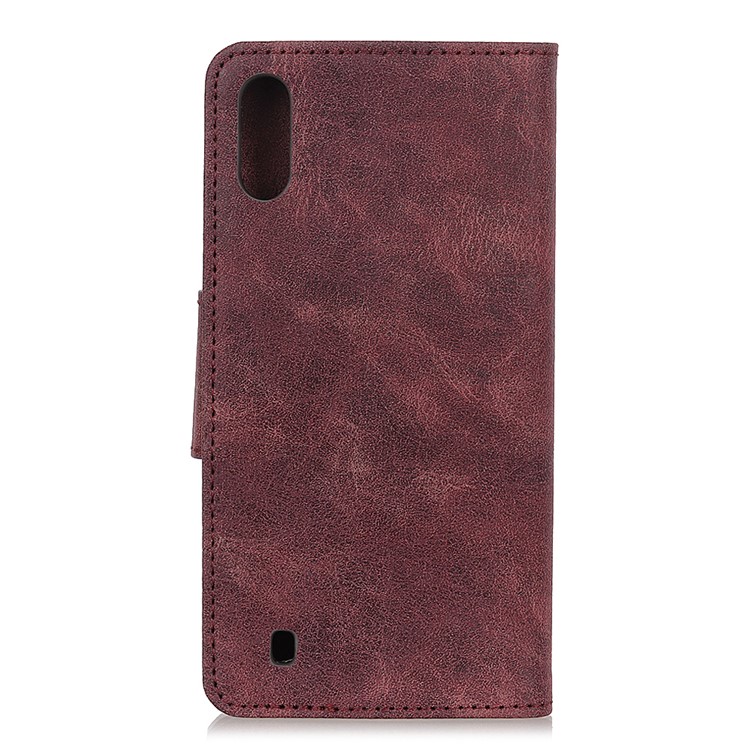 Vintage Style Leather Wallet Phone Case for Samsung Galaxy A01 - Wine Red-10