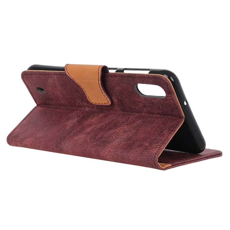 Vintage Style Leather Wallet Phone Case for Samsung Galaxy A01 - Wine Red-11