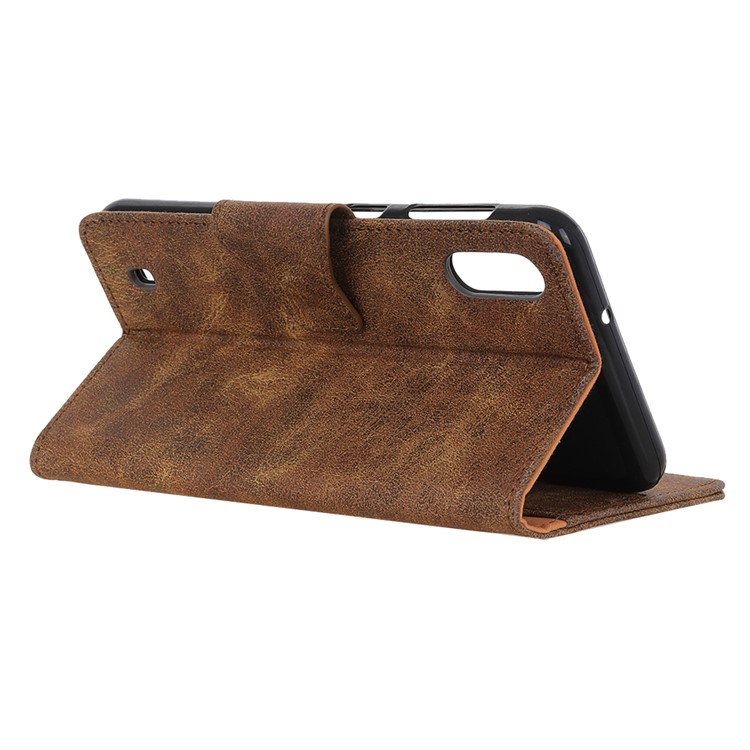 Vintage Style Leather Wallet Phone Case for Samsung Galaxy A01 - Coffee-10