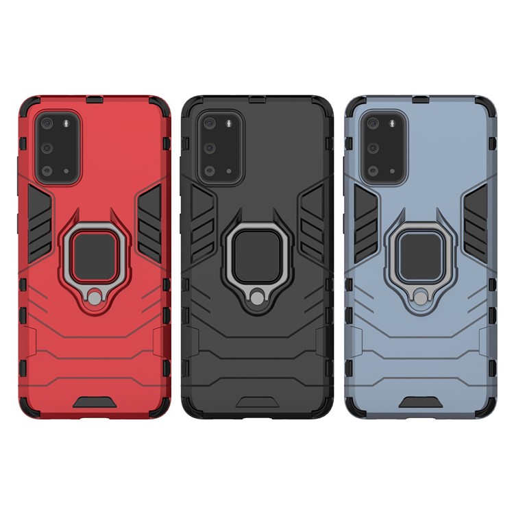 Cool Guard Ring Holder Kickstand PC+TPU Shell Case for Samsung Galaxy S20 - Black-10