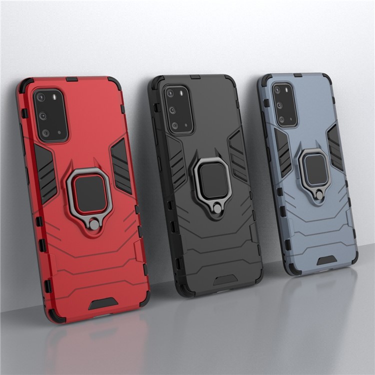 Cool Guard Ring Holder Kickstand PC+TPU Shell Case for Samsung Galaxy S20 - Black-11
