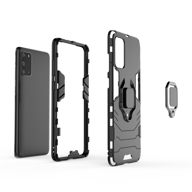 Cool Guard Ring Holder Kickstand PC+TPU Shell Case for Samsung Galaxy S20 - Black-6