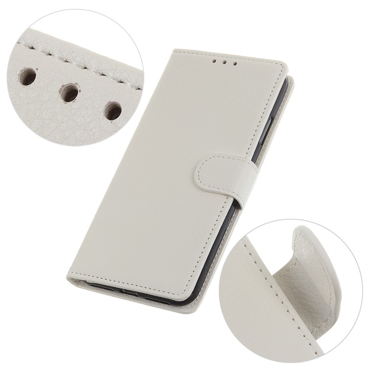 Litchi Skin Billet de Cuero Estuche Para Samsung Galaxy A01 - Blanco-3