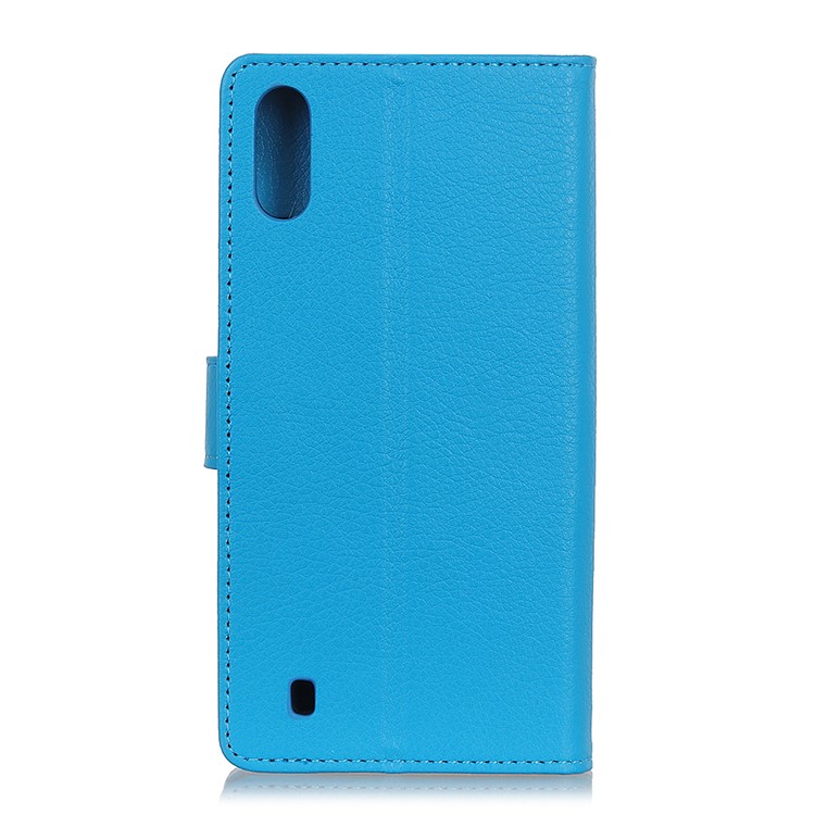 Litchi Skin Billet de Cuero Estuche Para Samsung Galaxy A01 - Azul