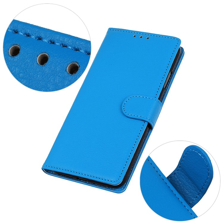 Litchi Skin Wallet Leather Stand Caso Para Samsung Galaxy A01 - Azul