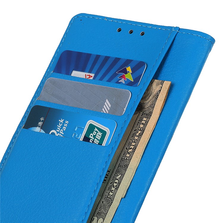 Case de Support en Cuir de Portefeuille de Peau Litchi Pour Samsung Galaxy A01 - Bleu