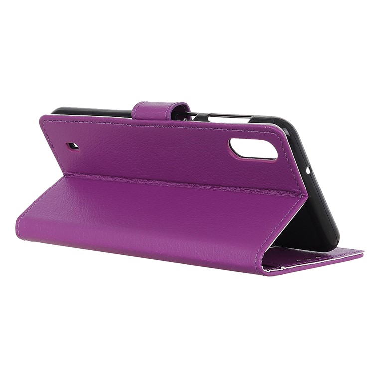 Litchi Skin Wallet Leather Stand Case for Samsung Galaxy A01 - Purple-10