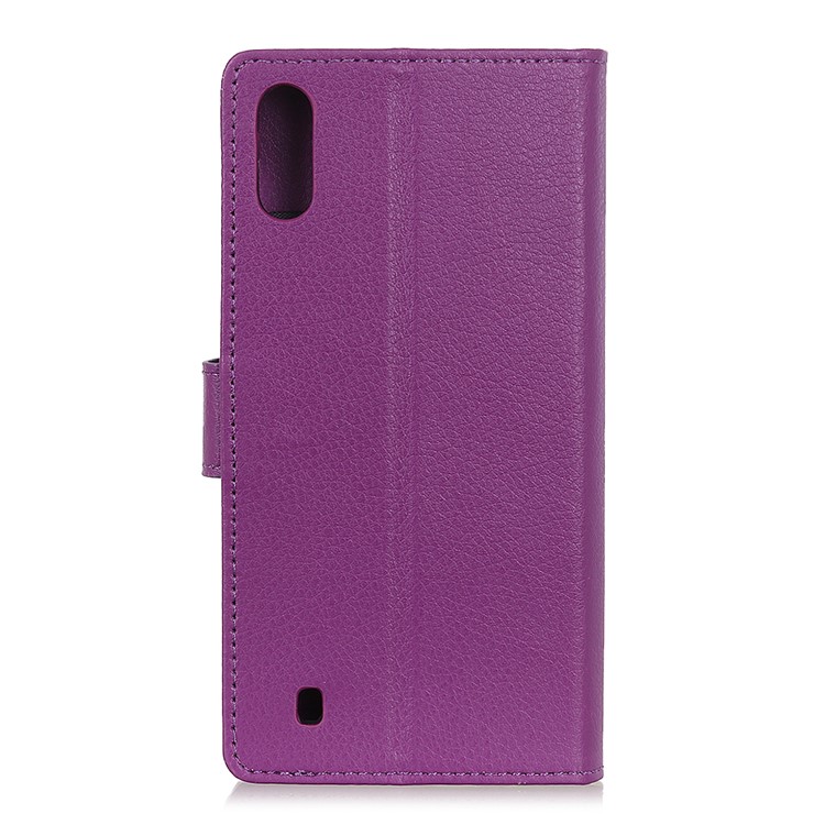 Litchi Skin Wallet Leather Stand Case for Samsung Galaxy A01 - Purple-11