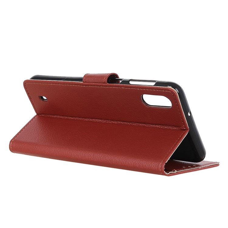 Litchi Skin Wallet Leather Stand Case for Samsung Galaxy A01 - Brown-10