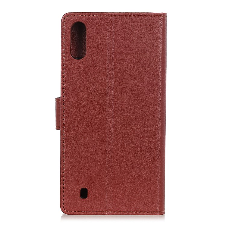 Litchi Skin Wallet Leather Stand Case for Samsung Galaxy A01 - Brown-11