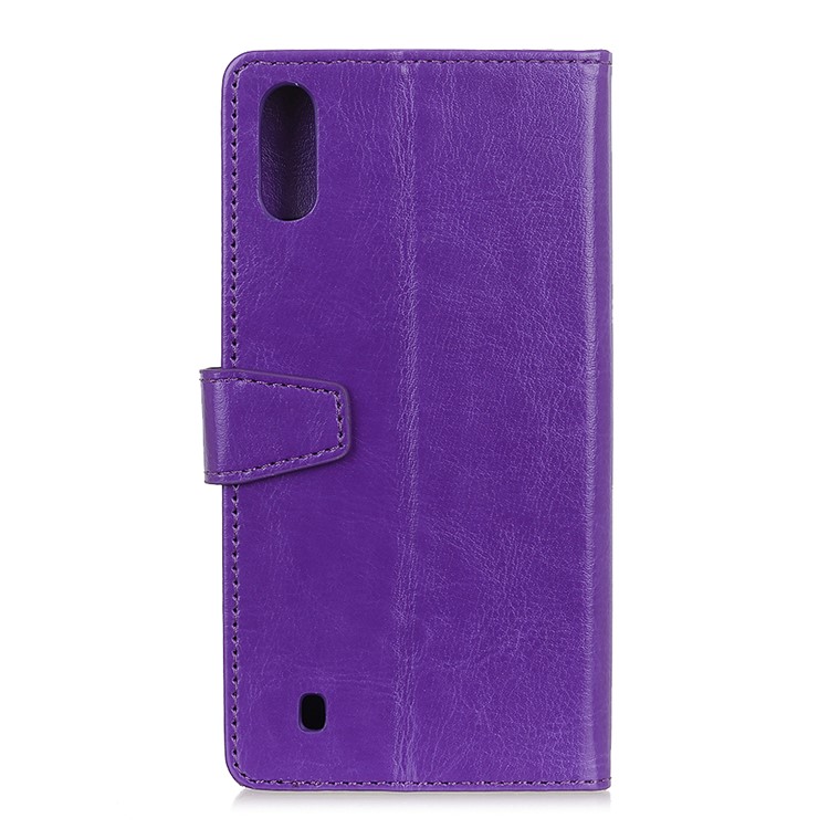 Crazy Horse Leather Wallet Case for Samsung Galaxy A01 - Purple-11