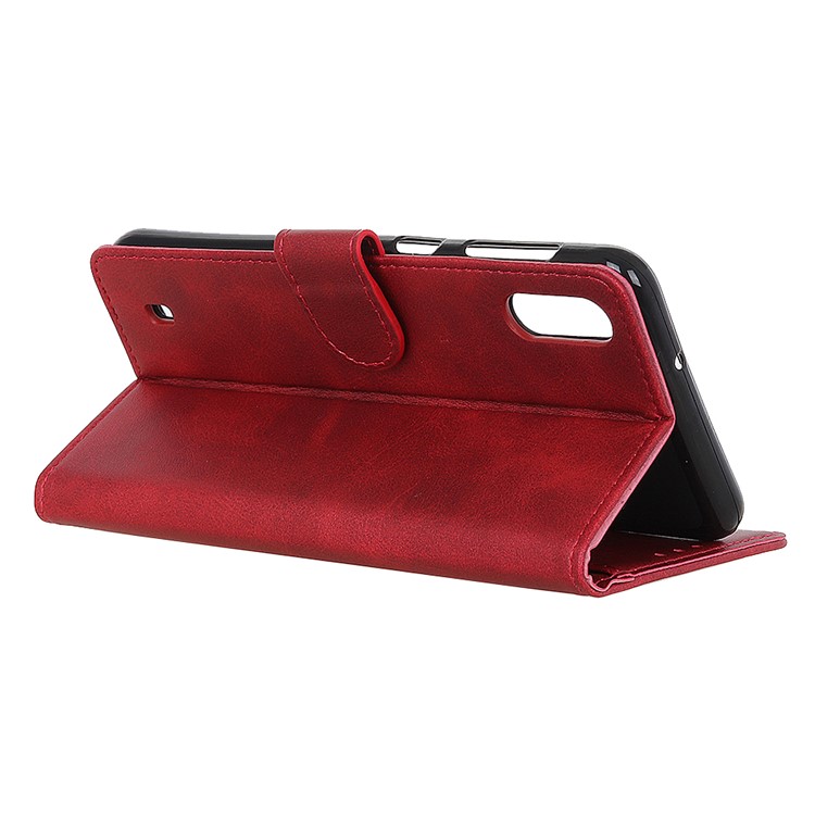 Matte Skin Leather Wallet Case for Samsung Galaxy A01 - Red-11