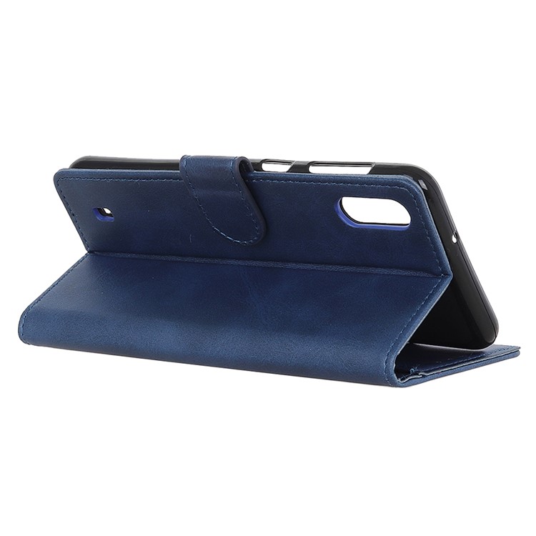 Matte Skin Leather Wallet Case for Samsung Galaxy A01 - Blue-10