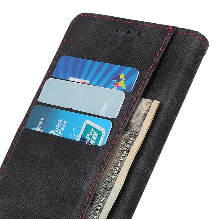 Jeans Cloth Leather Wallet Case for Samsung Galaxy A01 - Black-9