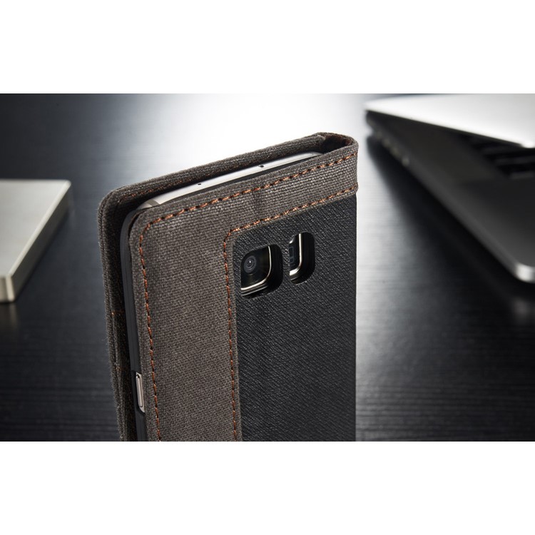 CASEME Segeltuch-Haut-Leder-Mappen-Abdeckung für Samsung Galaxy S7 G930 - Schwarz-11