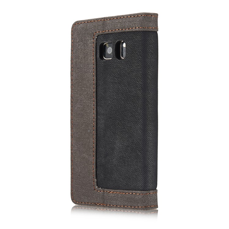CASEME Segeltuch-Haut-Leder-Mappen-Abdeckung für Samsung Galaxy S7 G930 - Schwarz-3