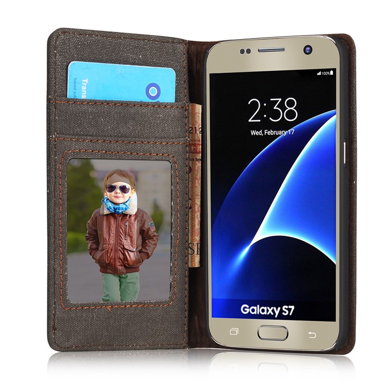 CASEME Segeltuch-Haut-Leder-Mappen-Abdeckung für Samsung Galaxy S7 G930 - Schwarz-5