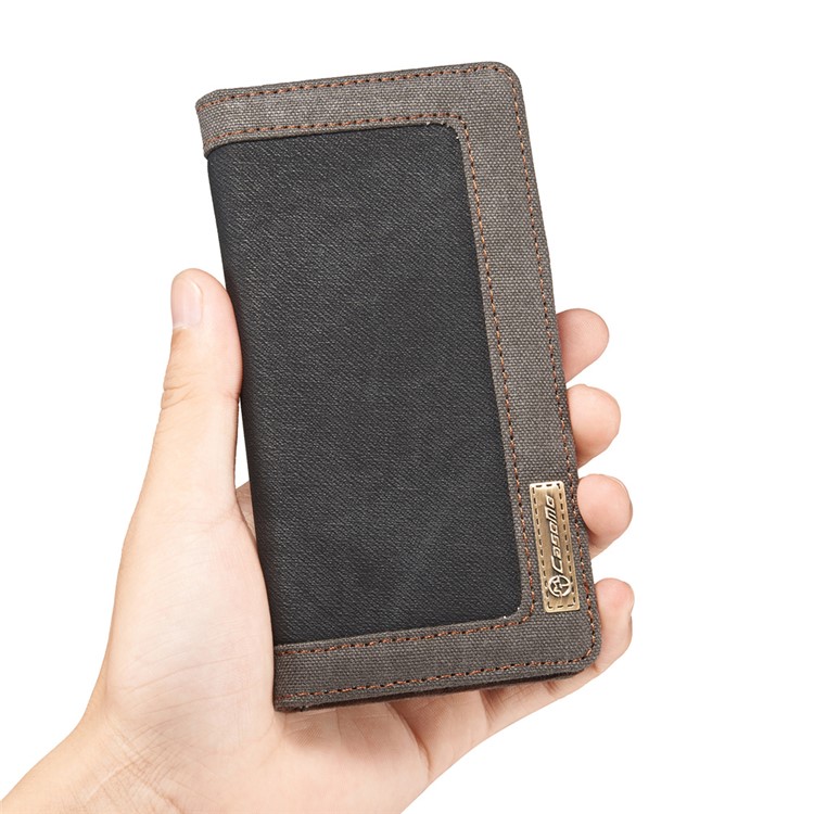 CASEME Segeltuch-Haut-Leder-Mappen-Abdeckung für Samsung Galaxy S7 G930 - Schwarz-6