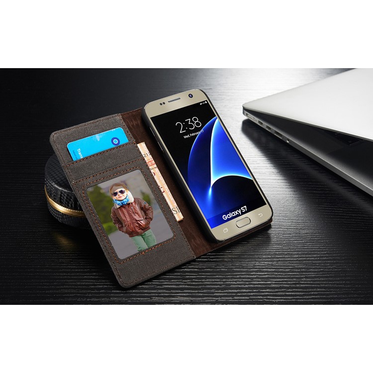 CASEME Segeltuch-Haut-Leder-Mappen-Abdeckung für Samsung Galaxy S7 G930 - Schwarz-7