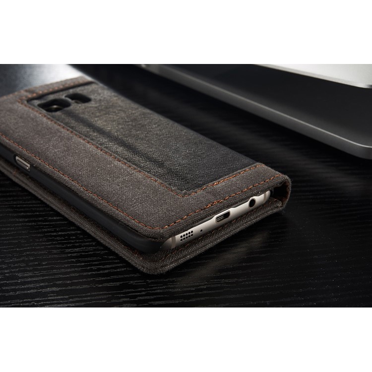 CASEME Segeltuch-Haut-Leder-Mappen-Abdeckung für Samsung Galaxy S7 G930 - Schwarz-8