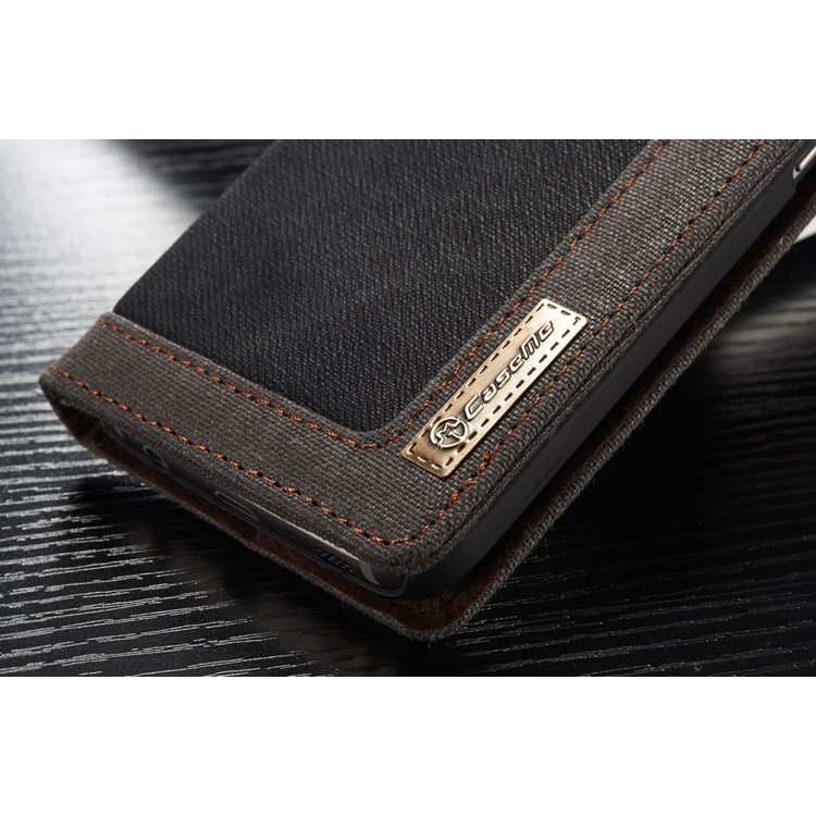 CASEME Segeltuch-Haut-Leder-Mappen-Abdeckung für Samsung Galaxy S7 G930 - Schwarz-9