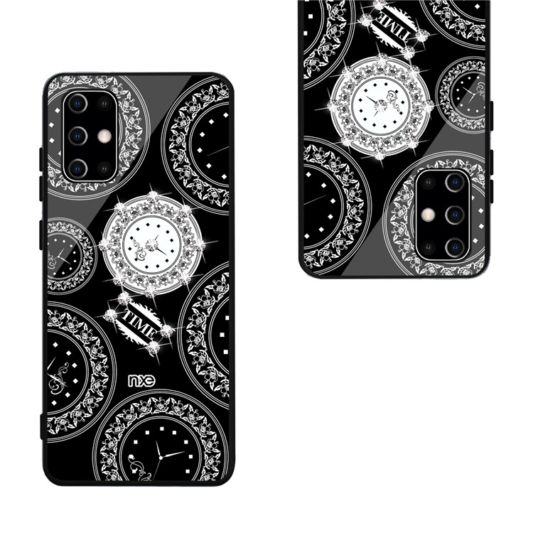 Caso Híbrido TPU Vidrio Templado Decoración De La Impresión Del Patrón Reloj De Diamantes De Imitación Serie NXE TIEMPO Para Samsung Galaxy S11e - Negro-3