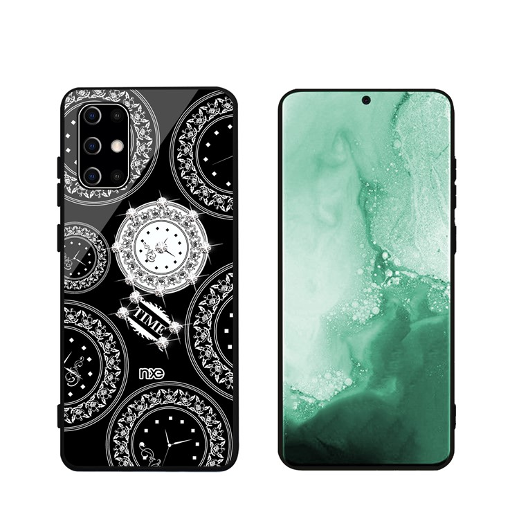 Caso Híbrido TPU Vidrio Templado Decoración De La Impresión Del Patrón Reloj De Diamantes De Imitación Serie NXE TIEMPO Para Samsung Galaxy S11e - Negro-4
