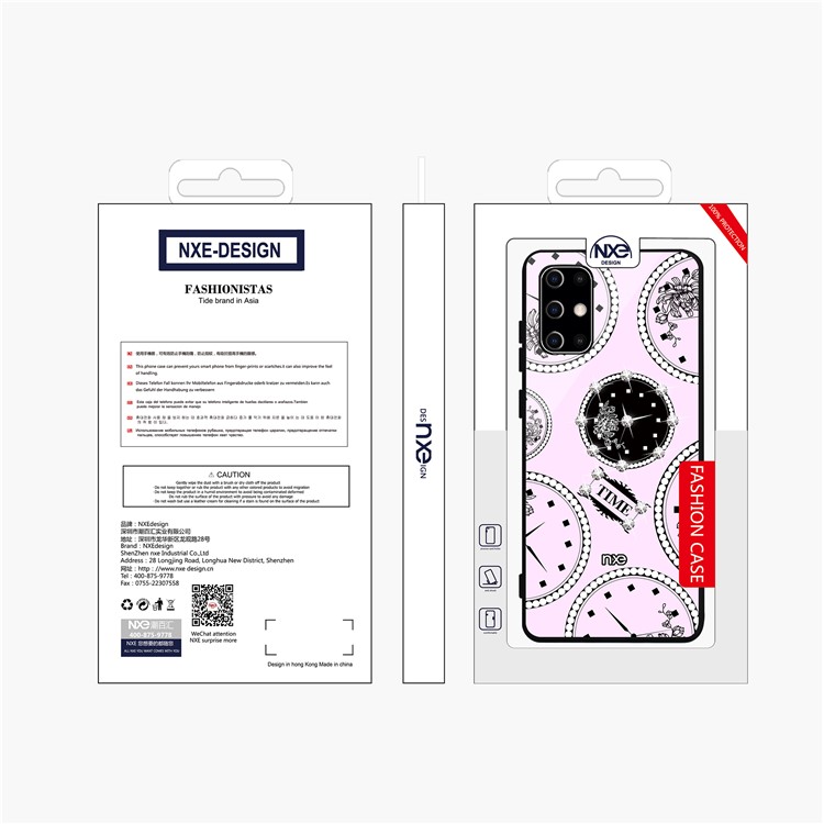 NXE TIME Series Clock Pattern Printing Rhinestone Decor Tempered Glass TPU Hybrid Case for Samsung Galaxy S20 - Pink-6