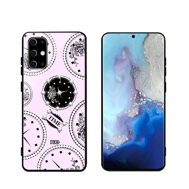 NXE TIME Series Clock Pattern Printing Rhinestone Decor Tempered Glass TPU Combo Case for Samsung Galaxy S20 Ultra - Pink-4
