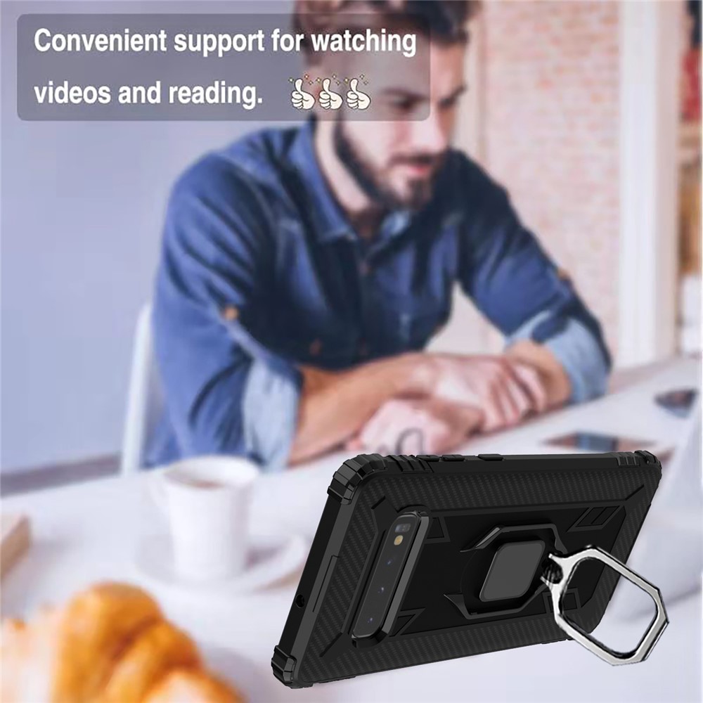 For Samsung Galaxy S10 Plus Finger Ring Kickstand Drop Resistant TPU Phone Casing - Black-2