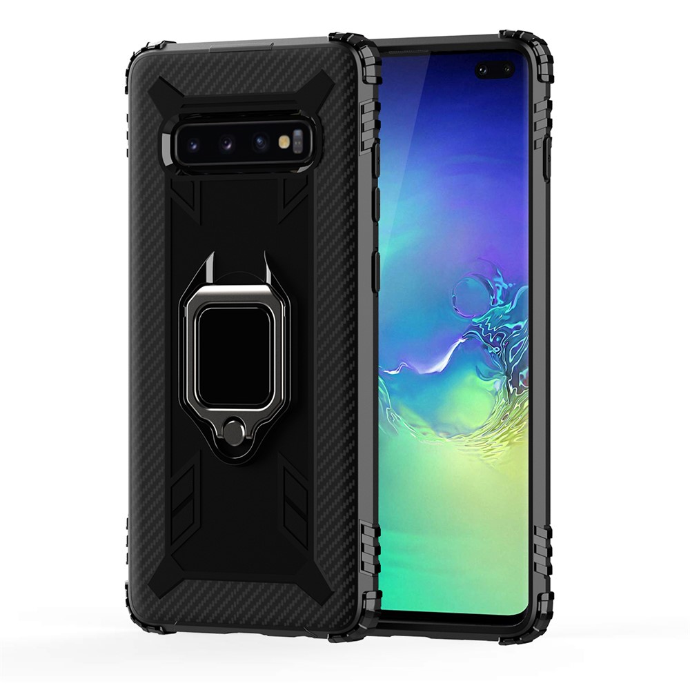For Samsung Galaxy S10 Plus Finger Ring Kickstand Drop Resistant TPU Phone Casing - Black-3