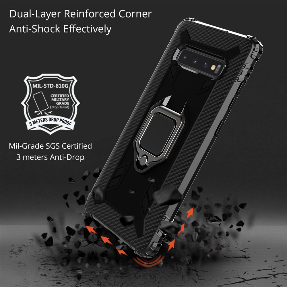 For Samsung Galaxy S10 Plus Finger Ring Kickstand Drop Resistant TPU Phone Casing - Black-4