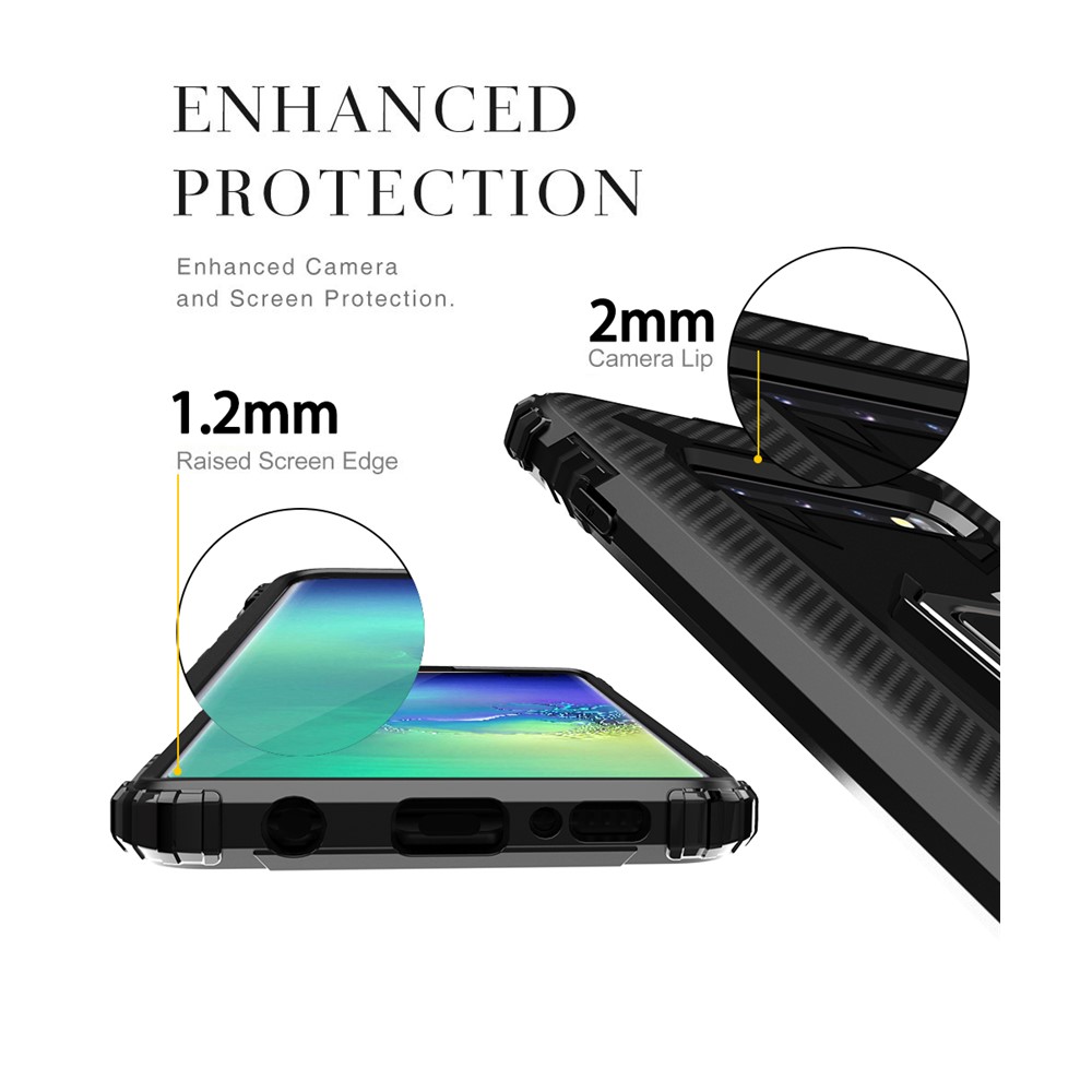 For Samsung Galaxy S10 Plus Finger Ring Kickstand Drop Resistant TPU Phone Casing - Black-5