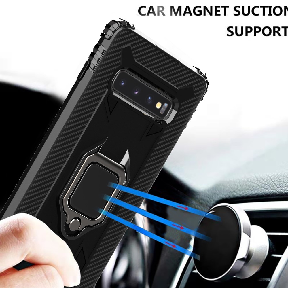 For Samsung Galaxy S10 Plus Finger Ring Kickstand Drop Resistant TPU Phone Casing - Black-6