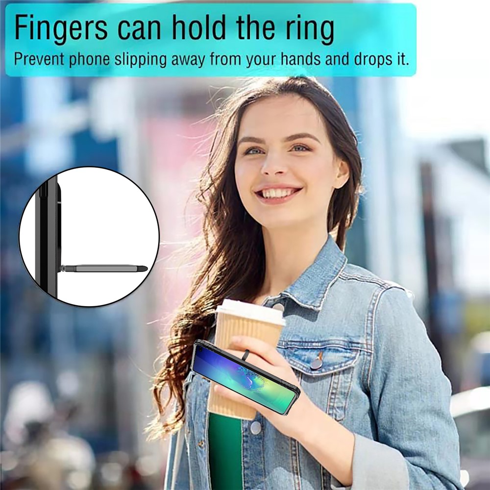 For Samsung Galaxy S10 Plus Finger Ring Kickstand Drop Resistant TPU Phone Casing - Black-7