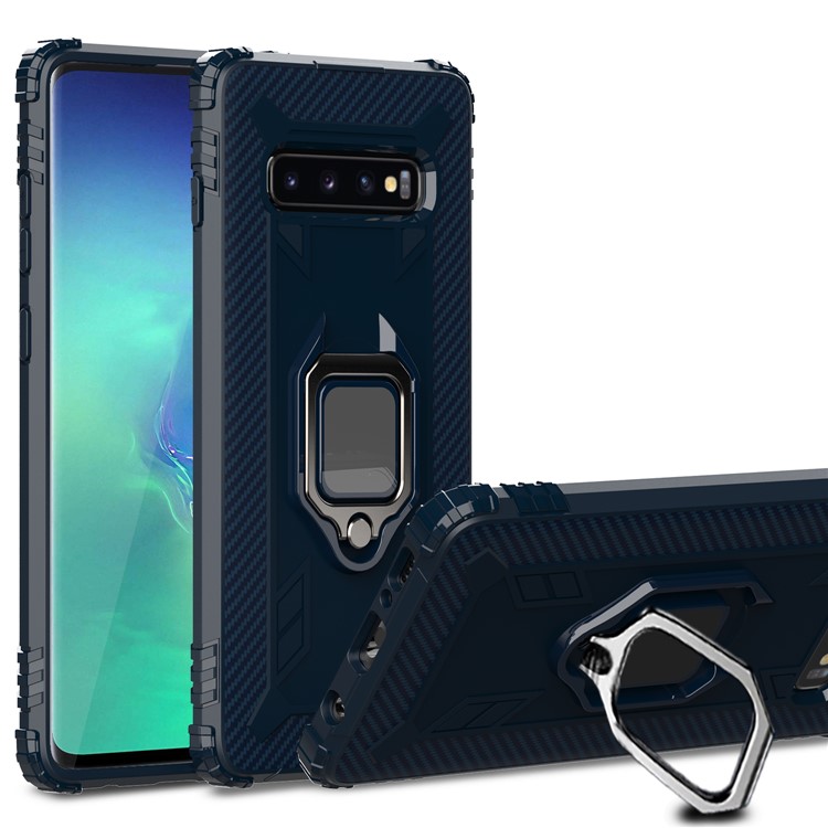 For Samsung Galaxy S10 Plus Finger Ring Kickstand Drop Resistant TPU Phone Casing - Blue-1