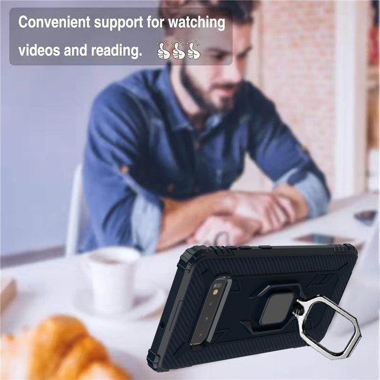 For Samsung Galaxy S10 Plus Finger Ring Kickstand Drop Resistant TPU Phone Casing - Blue-2