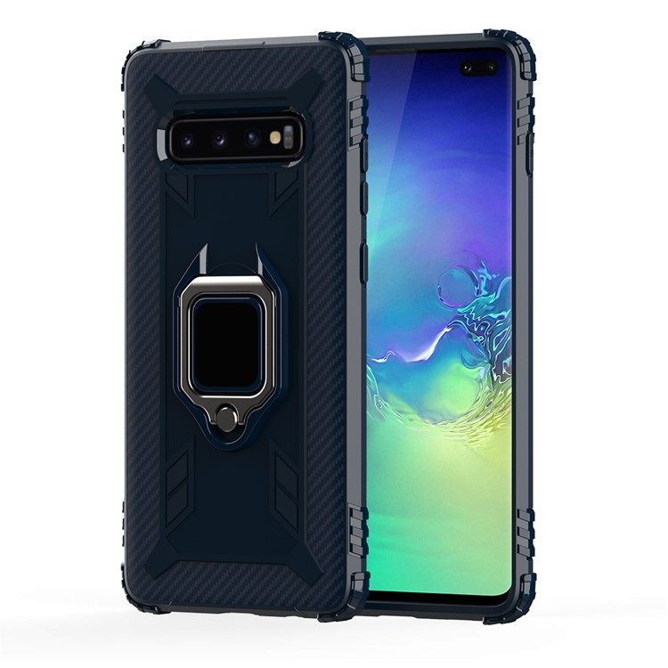 For Samsung Galaxy S10 Plus Finger Ring Kickstand Drop Resistant TPU Phone Casing - Blue-3