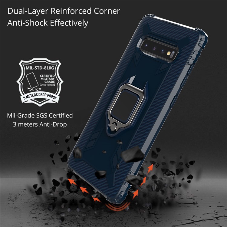 For Samsung Galaxy S10 Plus Finger Ring Kickstand Drop Resistant TPU Phone Casing - Blue-4