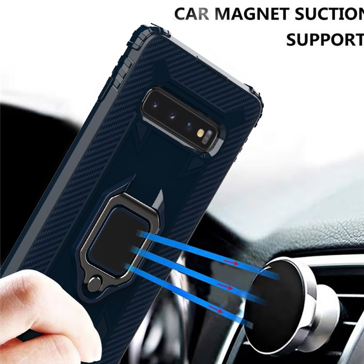 For Samsung Galaxy S10 Plus Finger Ring Kickstand Drop Resistant TPU Phone Casing - Blue-6