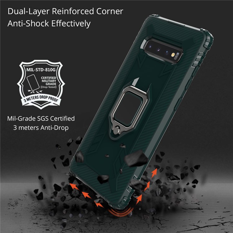 For Samsung Galaxy S10 Plus Finger Ring Kickstand Drop Resistant TPU Phone Casing - Green-3