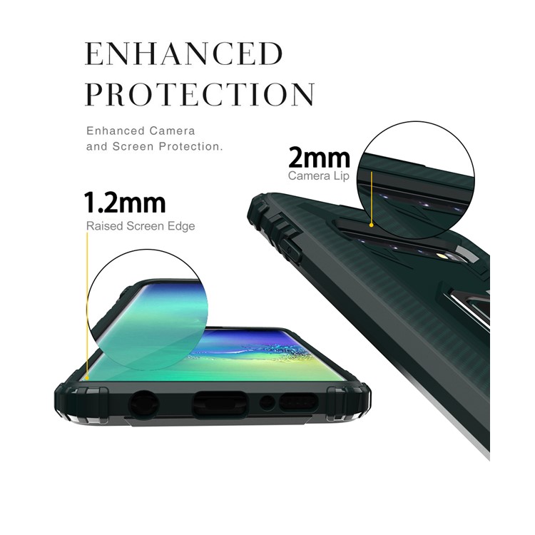 For Samsung Galaxy S10 Plus Finger Ring Kickstand Drop Resistant TPU Phone Casing - Green-4