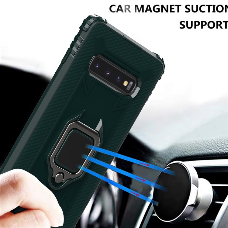 For Samsung Galaxy S10 Plus Finger Ring Kickstand Drop Resistant TPU Phone Casing - Green-5