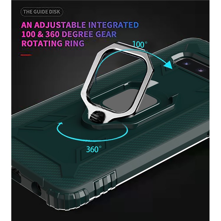 For Samsung Galaxy S10 Plus Finger Ring Kickstand Drop Resistant TPU Phone Casing - Green-7