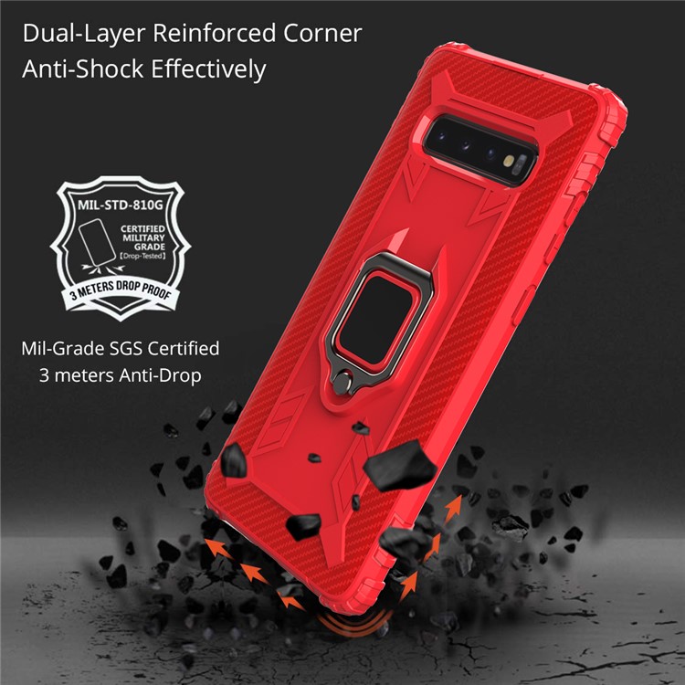 For Samsung Galaxy S10 Plus Finger Ring Kickstand Drop Resistant TPU Phone Casing - Red-3