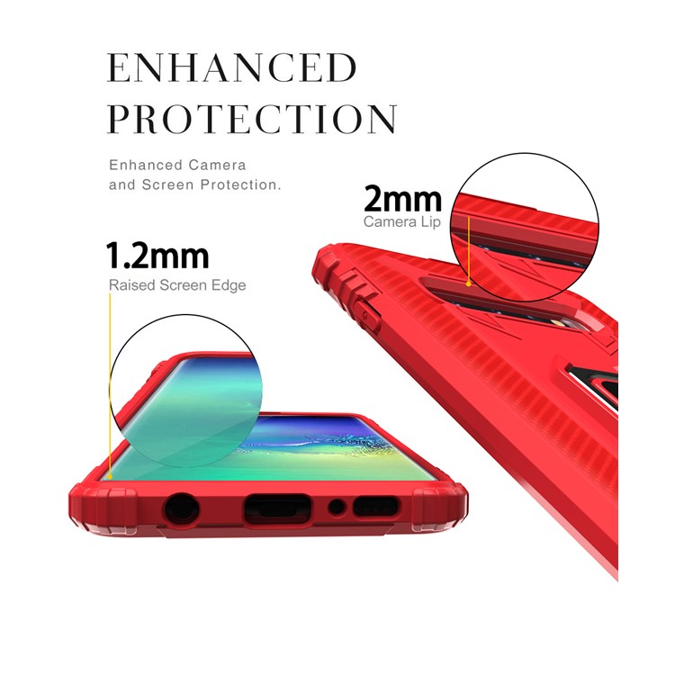 For Samsung Galaxy S10 Plus Finger Ring Kickstand Drop Resistant TPU Phone Casing - Red-4