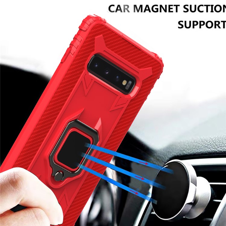 For Samsung Galaxy S10 Plus Finger Ring Kickstand Drop Resistant TPU Phone Casing - Red-5